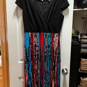 Dress the Population Black and Multicolor Sequin Midi Dress